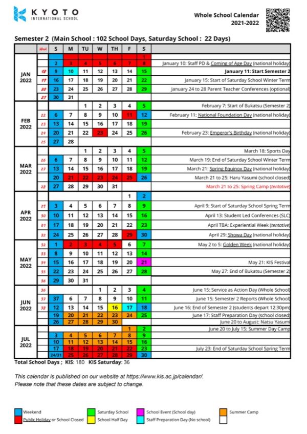 Calendar Kyoto International School