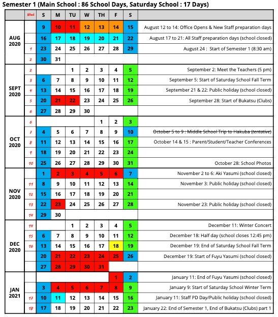 Calendar - Kyoto International School