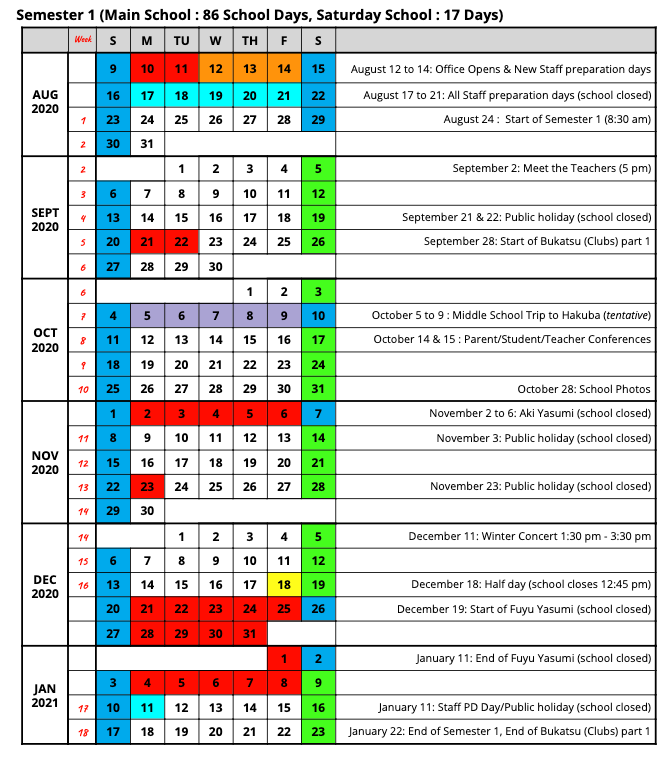 Calendar - Kyoto International School